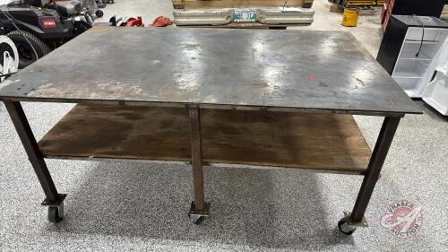 6 &frac12;&rsquo;x 4&rsquo; steel shop table on wheels