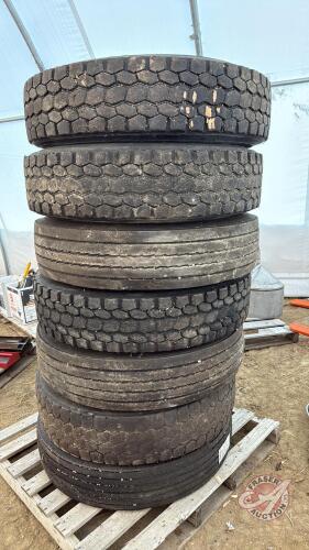(7) 11R22.5 semi tires Various brands
