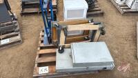 Furniture dolly&rsquo;s ,Electrical panel boxes, 3 drawer plastic shelving unit (KK)