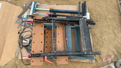 (Pallet GG) Sawhorses, roller stands, corded drill Pallet GG