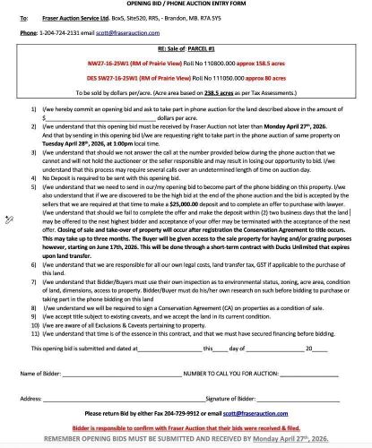 PARCEL #1 OPENING BID FORM
