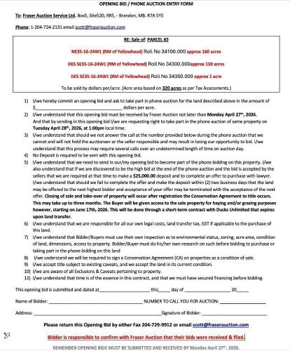 PARCEL #2 OPENING BID FORM