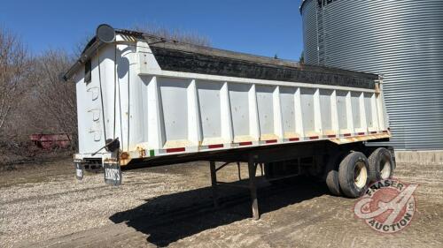 1989 Arne&rsquo;s 24&rsquo; tandem axle end dump gravel trailer, SAFETIED, VIN# 2A9072423KA003826 ,OWNER: Fingas Farms LTD, **SAFETIED**, SELLER: FRASER AUCTION LTD ____________________________________*TOD*
