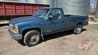 1992 GMC SL 2500 4X4 Regular Cab Truck, VIN# 1GTFK24K9NE520719, 385,564 kms showing, OWNER: Fingas Farms Ltd, SELLER: FRASER AUCTION,_________________________________________________TOD