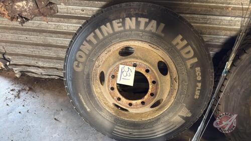 11R22.5 Continental Semi Tire on steel rim