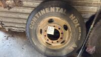 11R22.5 Continental Semi Tire on steel rim