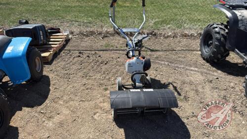 F82 Stihl MM56 walk behind tiller/thatcher (box and manual in shed)