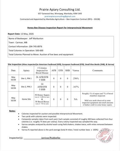 PROVINCIAL INSPECTION REPORT (See pictures)