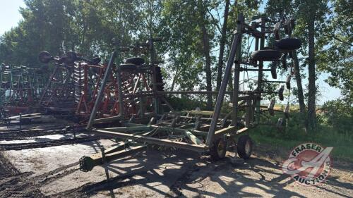 A132 36' John Deere 1610 Tillage with 17 1/2 Hawkaas Mole Hill Leveler Shovels with Chains on Rear Row