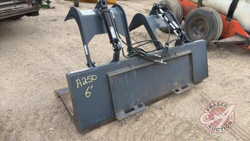A250 6' Stout HD72FB Smooth Edge Solid Bottom Open End Bucket with Double Grapple Skid Steer Mount