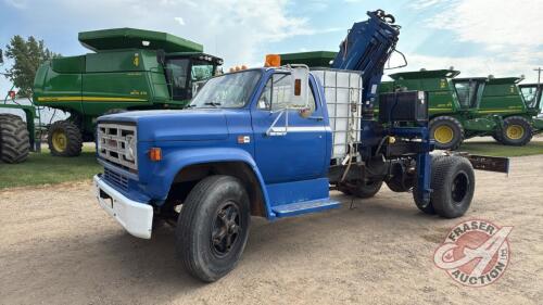 A249 1985 GMC 7000 Single Axle Truck with 2002 Atlas-Kran 1402 A4 Crane, VIN# 1GDL7D1B3FV513525, NO TOD, **Key**