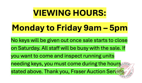 VIEWING HOURS: Monday to Friday 9am &ndash; 5pm