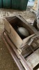 Parts of an antique baby carriage, metal headboard and footboard, orange crate, hay knife - 5