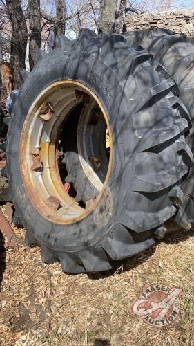 New 18.4-38 West Lake tractor tire on dual rim