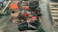 Hip clamps, calf pullers, construction heater, assorted bolts and nuts, hardhat, assorted goods