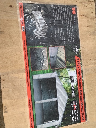 21'x19' Metal Shed DBL Garage - doors not included, New F114