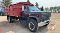 1986 GMC 7000 s/a Grain Truck w/16' Cancade, 104,611 kms showing, VIN# 1GDL7D1B7GV503646, SAFETIED, H103, Owner: __Robert W Muir 204-773-6015______________, Seller: Fraser Auction____________ ***TOD, Safety & keys - office trailer***