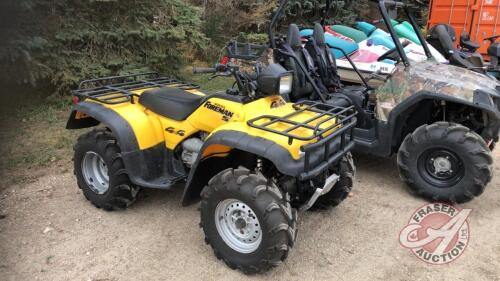 1998 Honda TRX450S 4x4 ATV, 6934 kms showing, VIN# 478TE2220WA000777, H114, Owner: Evan G Beilby, Seller: Fraser Auction_______________ **** TOD, manual, keys & spare key - office trailer***