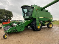 JD 9600 SP Combine w/912 pick-up, 7452 eng hours, 5174 sep hrs, s/n H09600X637680, ***keys- office trailer***