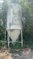 Friesen hopper bottom feed bin on single skid (8ft diameter approx 12ft high plus cone and roof) BIN #7