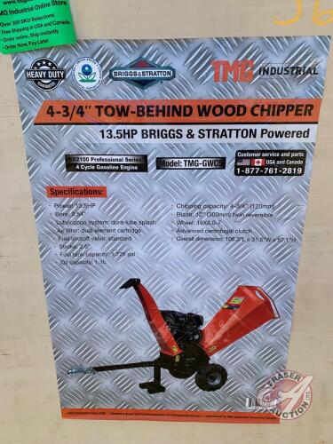 Wood chipper with trailer, 13.5hp B&S 4-3/4 inch