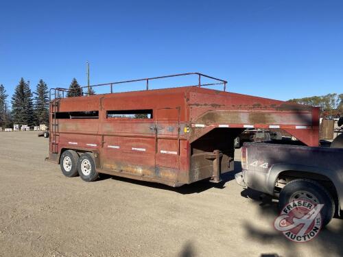 1988 7 x 18’ Norberts Livestock Trailer, single partition, tandem axles, 235/85R16 rubber, VIN# 2N9C75620JG017154, J100, Owner: Rod N Underhill, Seller: Fraser Auction___________________ ***TOD***