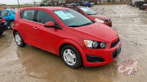 2012 Chevrolet Sonic LT 4 door hatchback, 4 cyl, Red, 186,658 kms showing, VIN# 1G1JC6EH3C4111838, J50, Owner: Lonnie D Studer, Seller: Fraser Auction____________________ *** TOD & KEYS***