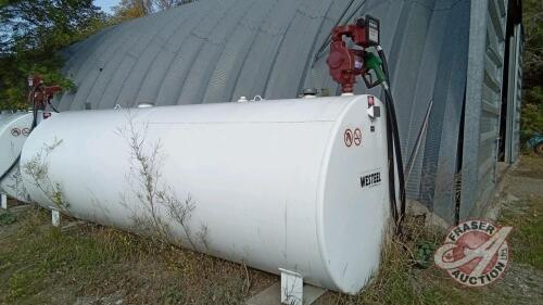 1000 gal Westeel fuel tank w/Fill Rite FR711V 115 volt pump, s/n67-12-10302