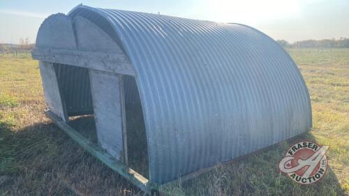 10’ Hip Roof metal calf shelter on wooden skids