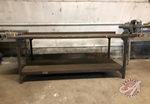 7.5'x3' metal work table with plank bottom shelf