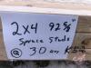 2x4x92 5/8inch Spruce studs, K52 Q - 2