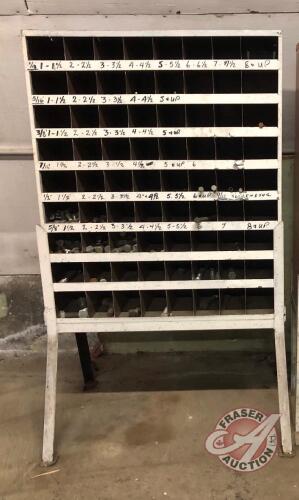 72 compartment bolt bin on legs (sells with contents)