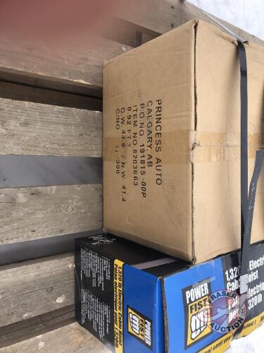 pallet- PowerFist 1320lb electric cable hoist with trolley-new, K68