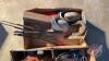 Box lot with flashlights, shop wheels, misc tools, exhaust cover, draw pin and clevis - 5