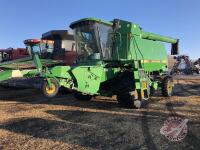 John Deere 9500 SP Combine with 912 pick-up, new batteries, 5285 engine hrs showing, 4086 threshing hrs showing, s/n635384, K82 ***keys***