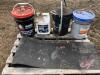 pallet - parts pails of oil, magnetic lights, 2 load bines, tool box of fittings, draw bar pins, Stihl MS170 chain saw, K40 - 2