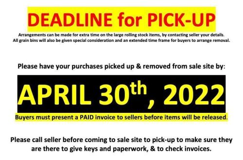 DEADLINE FOR PICK-UP OF PURCHASES