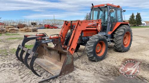 Kubota M9580 IC-shuttle MFWD Tractor with Kubota M660 loader, 5826 hrs showing, s/n-n/a, F63 ***keys, manual - office trailer***