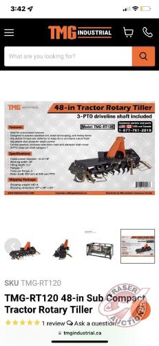 3pt Rotary Tiller 48 inch, 540 PTO, New