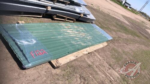 Used metal tin- Green, 36inch wide, F122 pprox 21 x 12ft lengths 16 x 3ft lengths 7 x 4-5ft lengths assorted