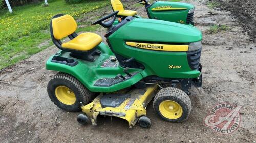 JD X340 lawn tractor with 54inch deck, 800 hrs showing, F164 ***keys- office trailer***