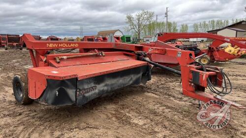 11ft NH 415 Discbine with near new drive line, pto shaft adapted from 1000 to 540 rubber crimp rolls, comes with new sets of blades-left & right, s/n 891438, F160