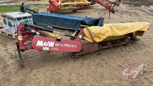 6ft M & W HC6 3PT disc mower with canvass apron, 540 PTO, s/n 14401, F154