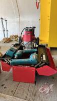 Tool box-red, 2 Makita drills with chargers, Professional router, H103
