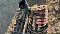 Misc Bourgault parts for 8810 air seeder - (4) 450 trip shanks, (8) scrapers, knock-on tools, caster shaft, shanks, shims, bolts, bushings, H121