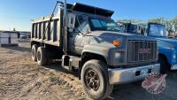 1994 GMC Topkick truck with 15ft Loadline gravel box, 389,153 showing, VIN# 1GDT7H4J7RJ521942, H179, (NOT RUNNING), Owner: Mark J Hildebrand, Seller: Fraser Auction_______________ ***TOD, keys - office trailer***