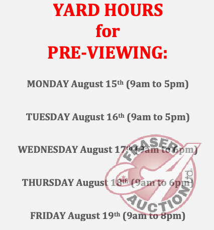 YARD HOURS for PREVIEWING SALE ITEMS: