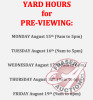 YARD HOURS for PREVIEWING SALE ITEMS: