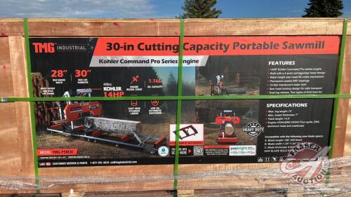 30in Portable Sawmill, 14 HP Kohler Engine, 28in Board Width, 12ft Log Length, 14.5ft Track Bed