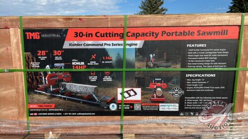 30in Portable Sawmill, 14 HP Kohler Engine, 28in Board Width, 12ft Log Length, 14.5ft Track Bed